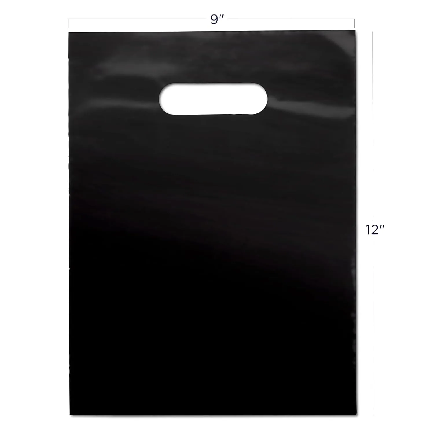 Practicon Plastic Merchandise Bag with Die Cut Handle, 9" x 12" Size, 2 Mil Bag, 100 Pack, Black