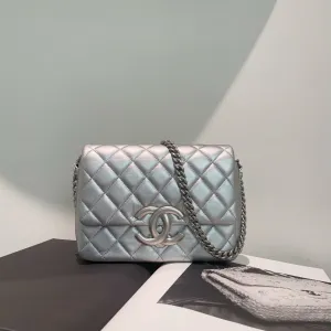 Preloved Chanel Metallic Lambskin Quilted Mini Flap Bag - Silver Mini Bag