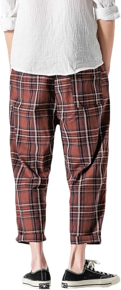 PRIJOUHE Men's Casual Capri Pants Elastic Waist Wide Leg Loose Baggy Harem Pants Breathable Summer Beach Pants