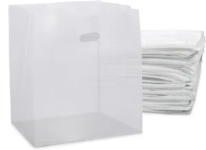 Prime Line Packaging White Plastic Bags with Die Cut Handles for Restaurants, Food To Go, Bread, Take Out Goodie, Small Business, Bulk, 13x10x15 100 Pack