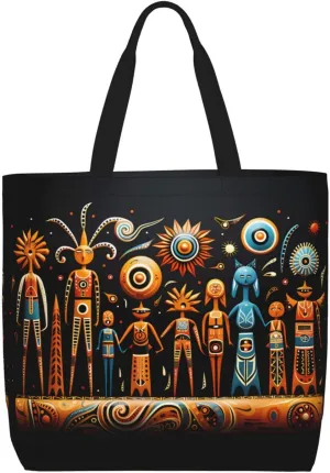 Primitive Totem Women's Casual Tote Bags, Reusable Tote Shoulder Bags, Multi-Function Large Capacity Shopping Bags