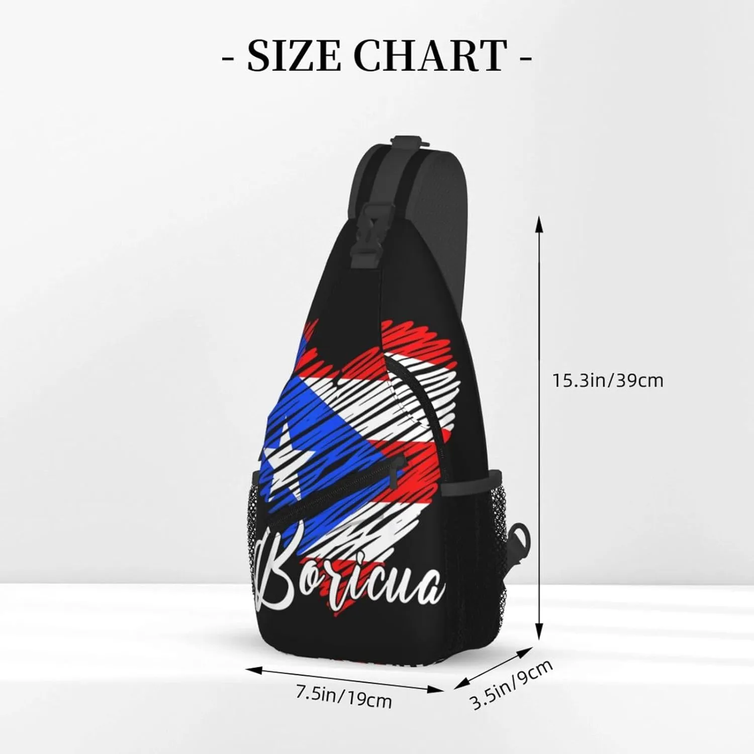 Puerto Rican Boricua Puerto Rico Heart Cross Chest Bag Crossbody Bags Sling Backpack Gym Shoulder Bags Sports Fanny Pack Adjustable Travel Daypack Diagonally Casual Rucksack