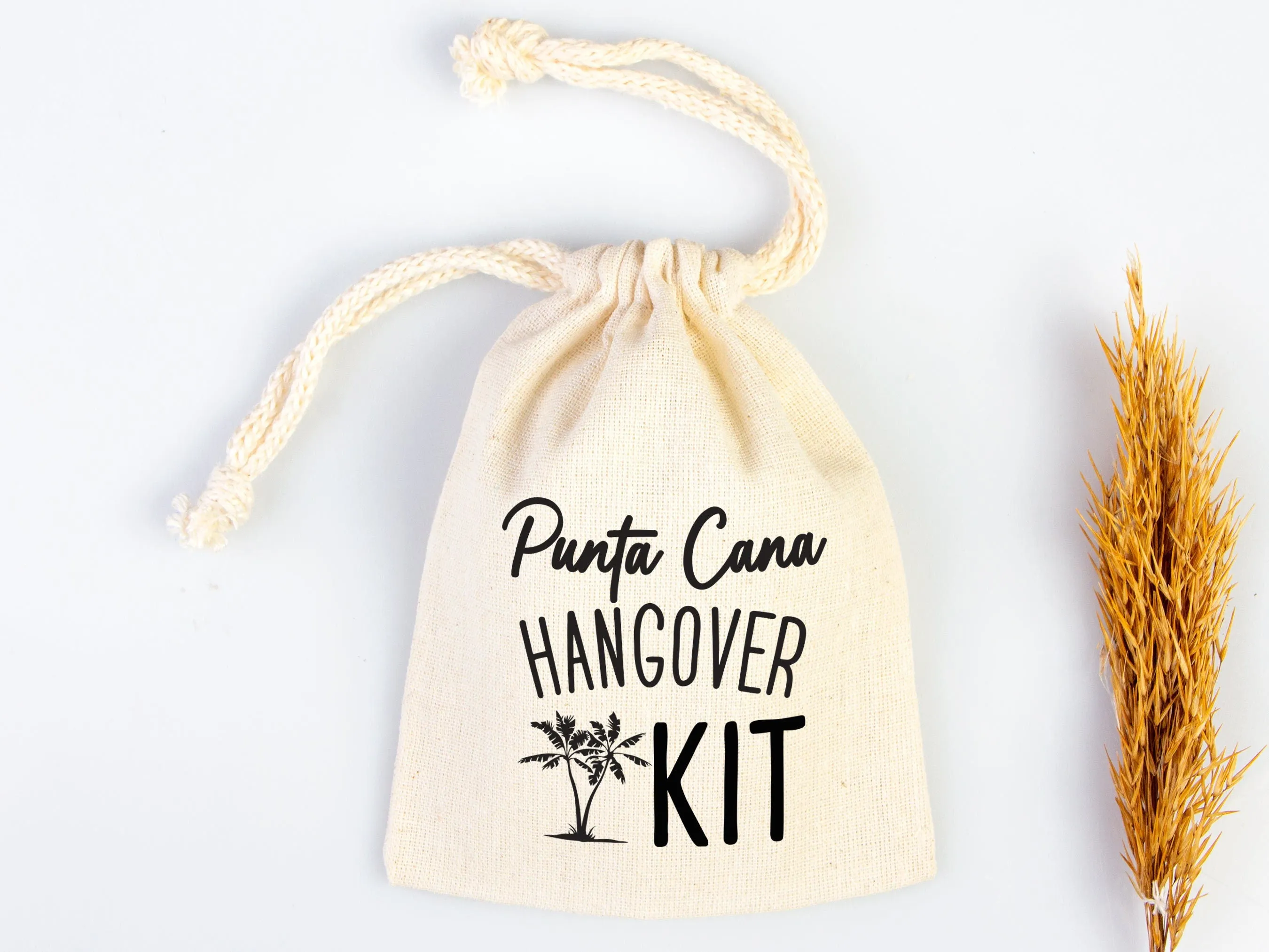 Punta Cana Hangover kit Bag, Bachelorette Favor Party Bags, Survival, Recovery Party Custom Name Print, Organic Cotton Drawstring Pouchs Bag