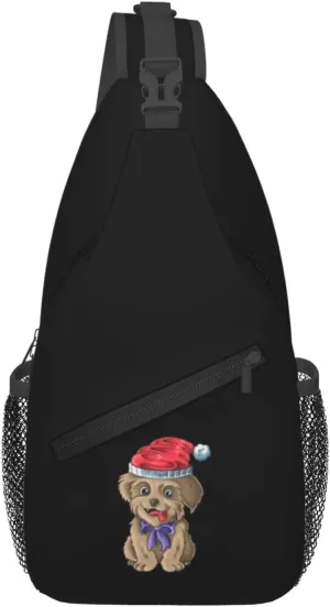 Puppy Wearing A Christmas Hat Crossbody Bags For Women Men Chest Backpack Gym Shoulder Bag Travel Outdoor Sports Casual Crossbody Bags