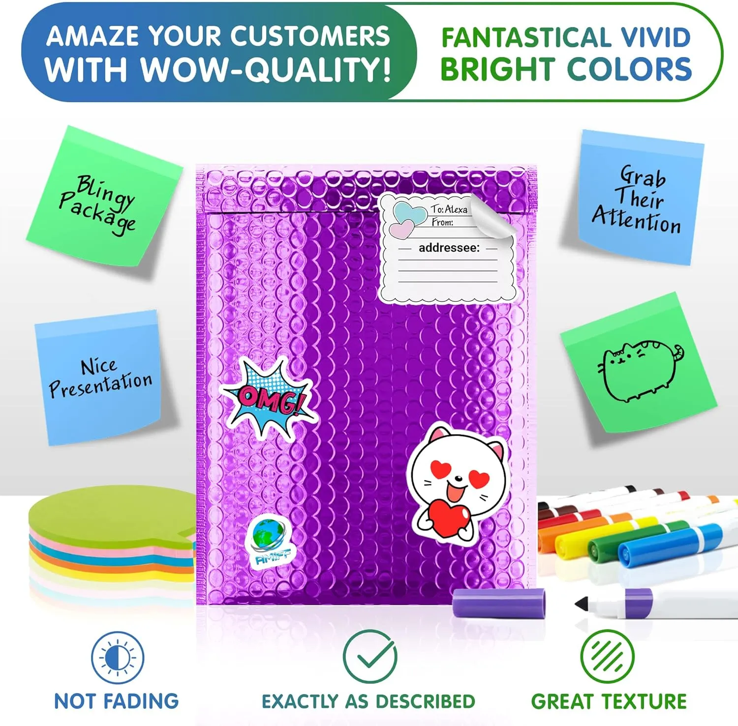 Purple Metallic Bubble Mailers, 6 x 6.25 Inches. Pack of 25 Padded Envelopes Waterproof. Opaque Metallic Bubble Envelope Mailer Self-Seal. Waterproof Padded Shipping Envelopes for Gifts