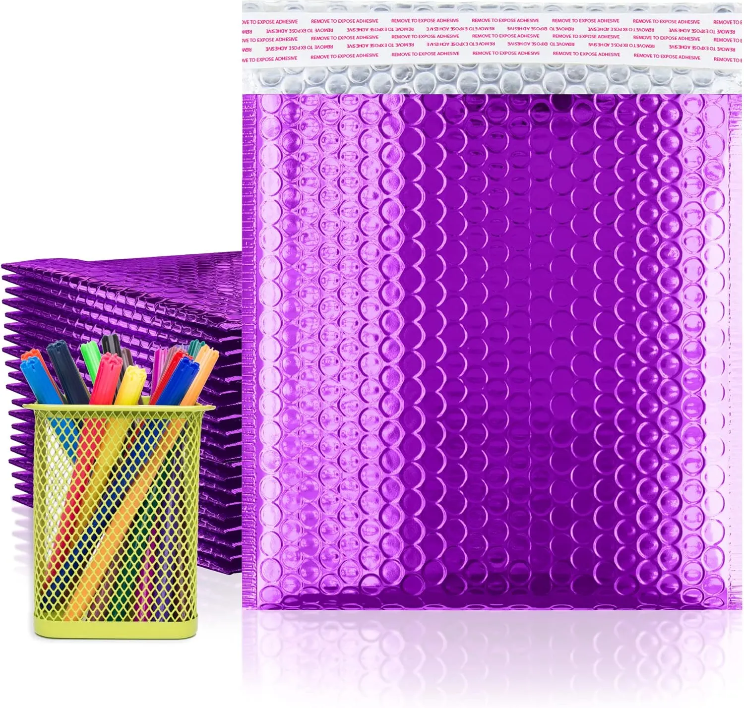 Purple Metallic Bubble Mailers, 6 x 6.25 Inches. Pack of 25 Padded Envelopes Waterproof. Opaque Metallic Bubble Envelope Mailer Self-Seal. Waterproof Padded Shipping Envelopes for Gifts