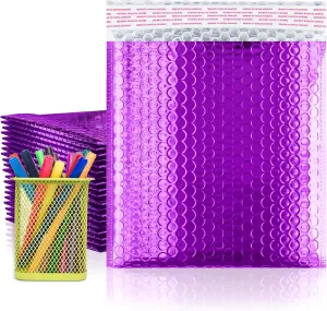 Purple Metallic Bubble Mailers, 6 x 6.25 Inches. Pack of 25 Padded Envelopes Waterproof. Opaque Metallic Bubble Envelope Mailer Self-Seal. Waterproof Padded Shipping Envelopes for Gifts