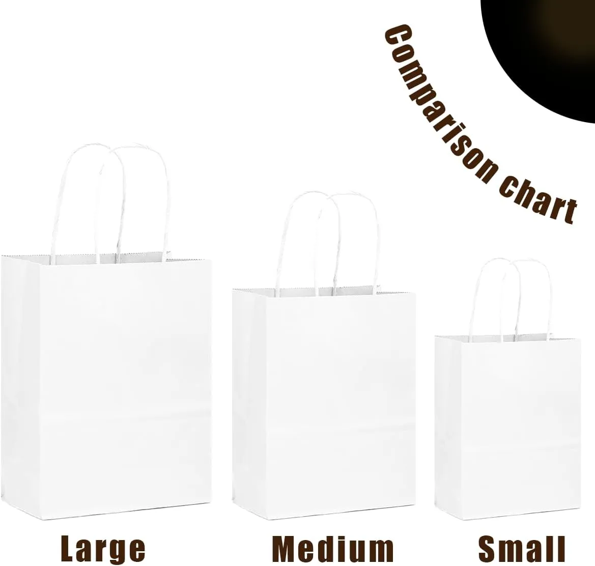 qiqee 100-Packs White Paper Gift Bags with Handles Assorted Sizes(33pcs Large 13", 33pcs Medium 11", 34pcs Small 8")