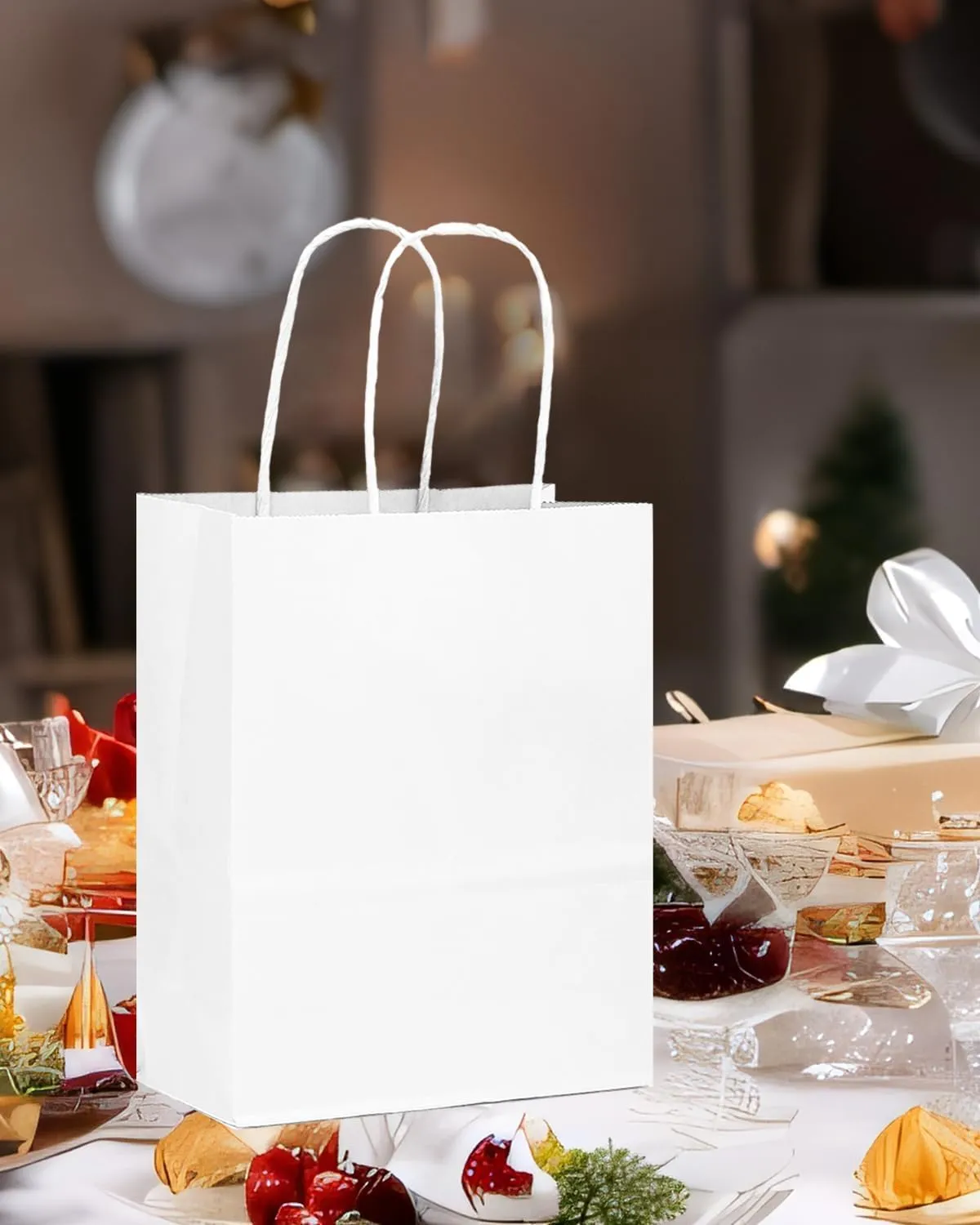 qiqee 100-Packs White Paper Gift Bags with Handles Assorted Sizes(33pcs Large 13", 33pcs Medium 11", 34pcs Small 8")