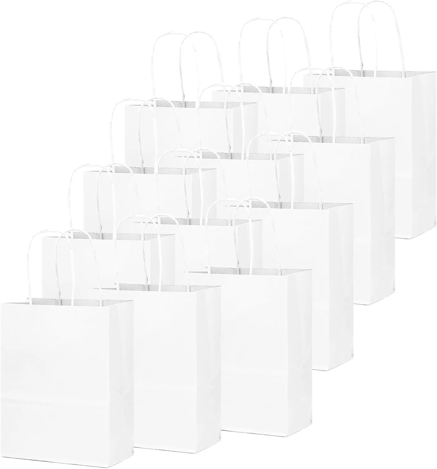 qiqee 100-Packs White Paper Gift Bags with Handles Assorted Sizes(33pcs Large 13", 33pcs Medium 11", 34pcs Small 8")