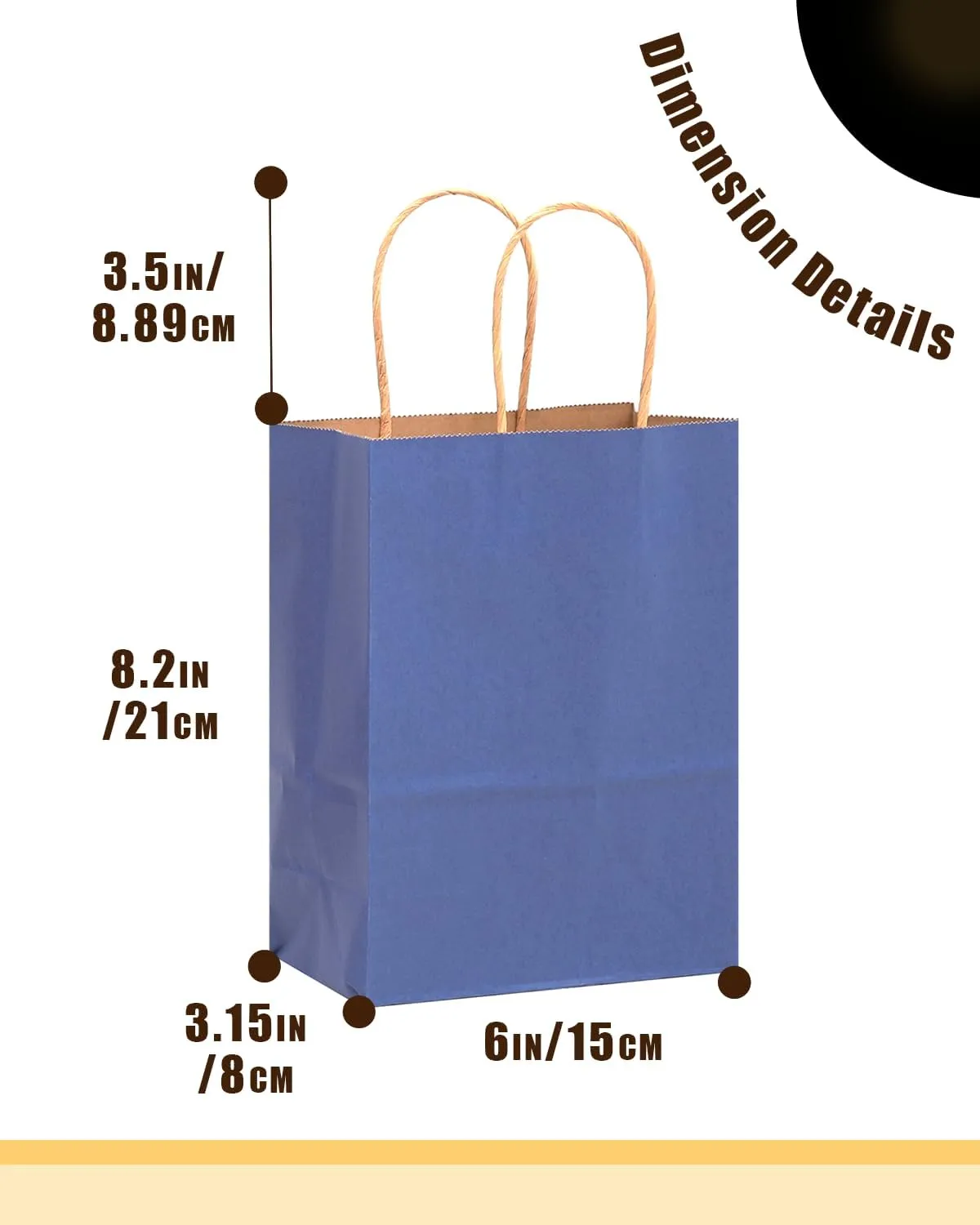 qiqee 100PCS Gift Bag with Handles Bulk Kraft Deep Blue Paper Bags Multiple Uses (8.3"x3"x6"inch Small Size)