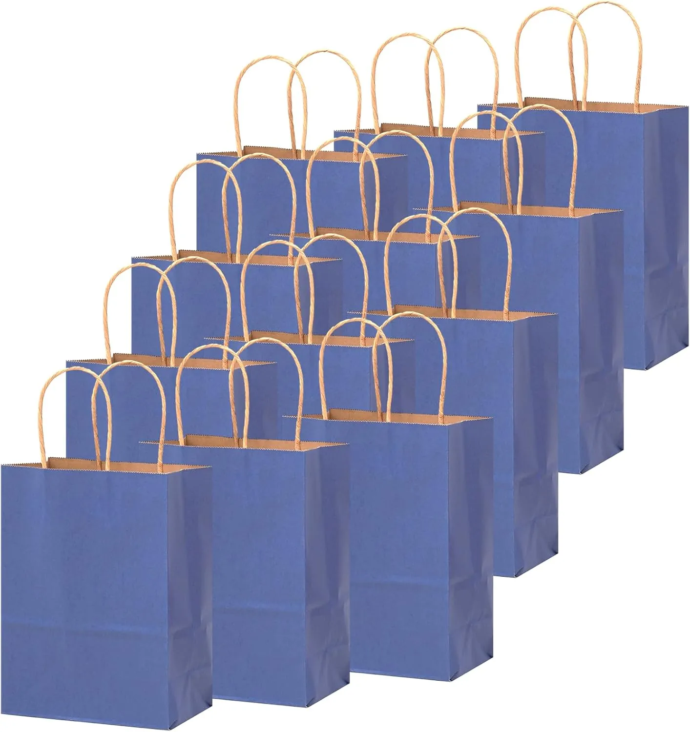 qiqee 100PCS Gift Bag with Handles Bulk Kraft Deep Blue Paper Bags Multiple Uses (8.3"x3"x6"inch Small Size)