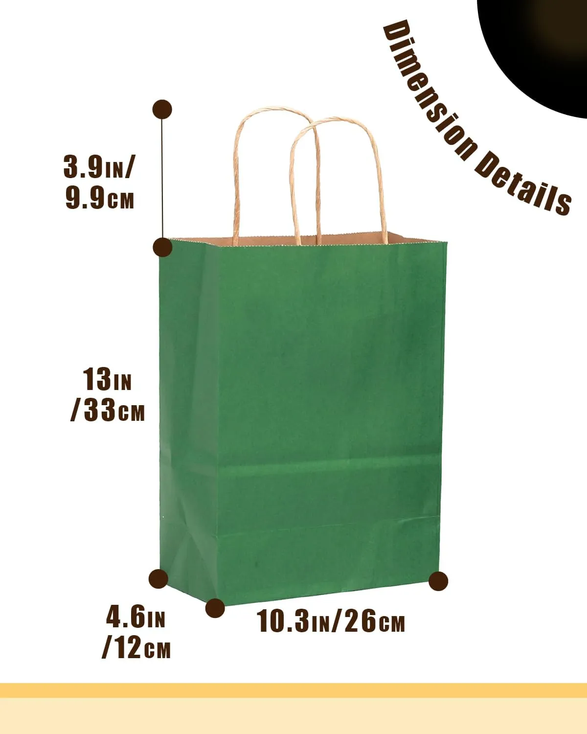 qiqee 100PCS Gift Bag with Handles Bulk Kraft Deep Green Paper Bags Multiple Uses (13''x5 x10 inch Large Size)
