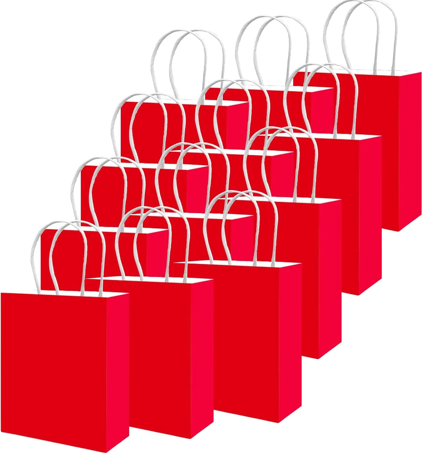 qiqee 100PCS Gift Bag with Handles Bulk Red Paper Bags Multiple Uses (8.3"x3"x6"inch Small Size)