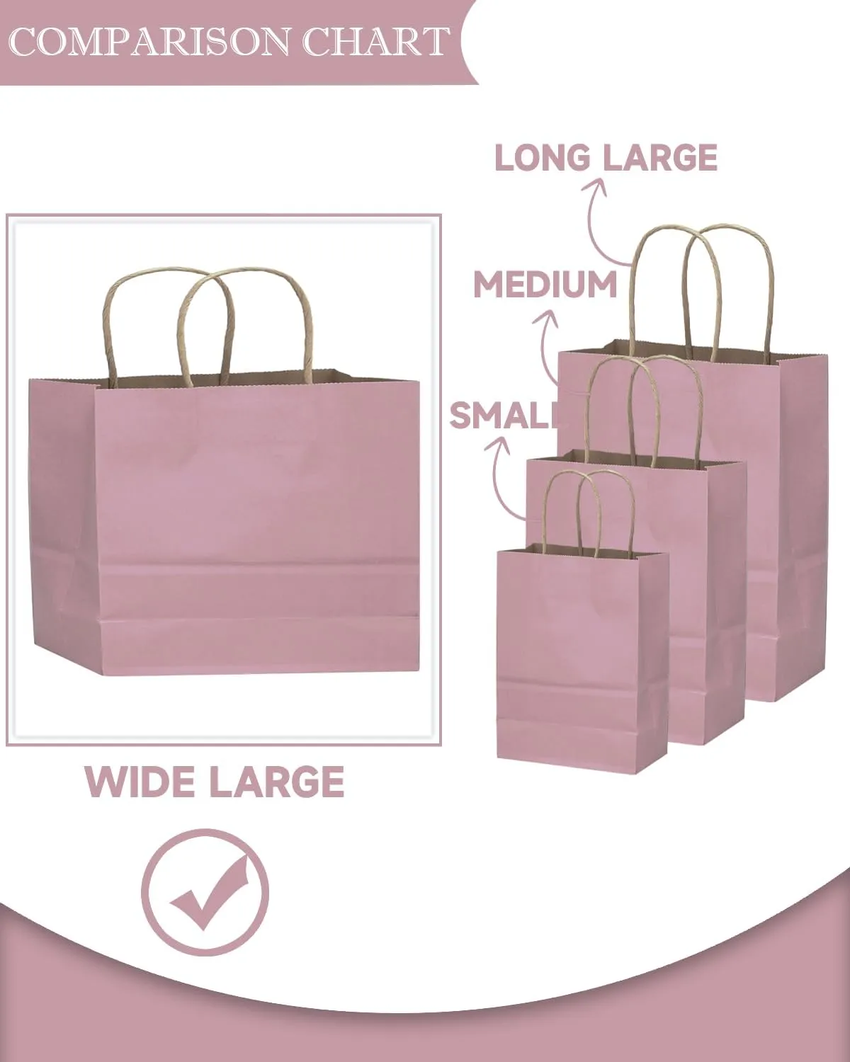 qiqee 13"x4.5"x10" Large Gift Bag with Handles Bulk 32PCS Gift Paper Bags Pink Purple Bags Multiple Uses (Wide Large)