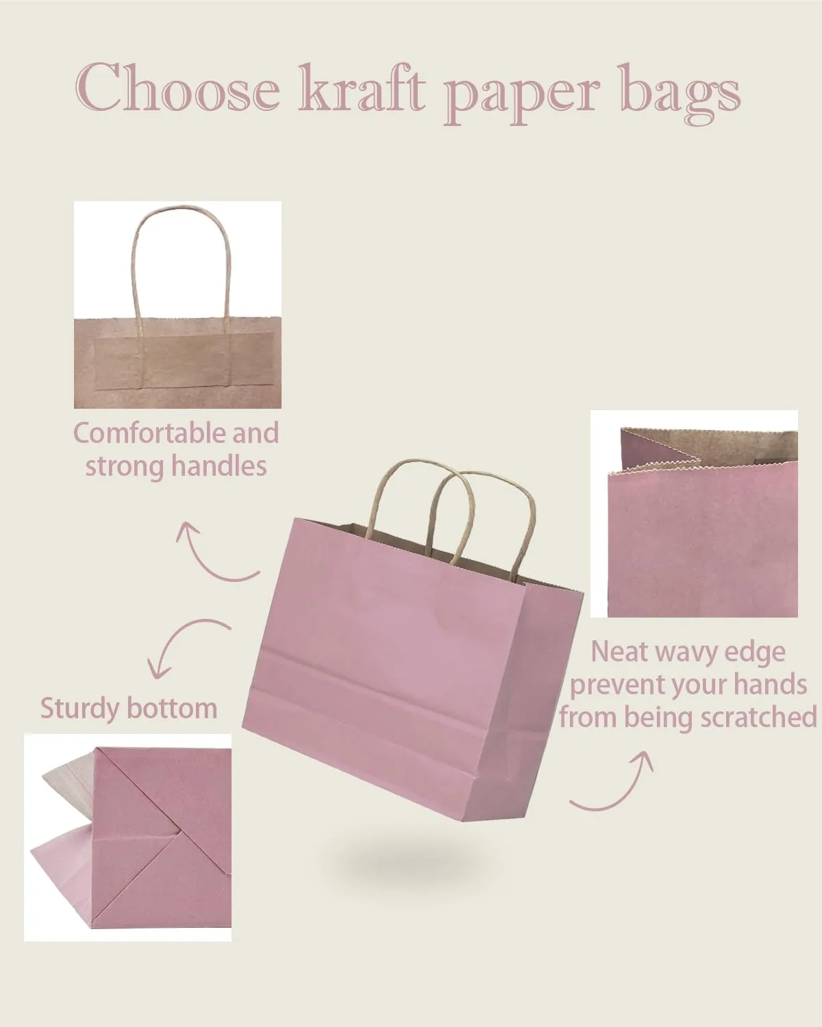 qiqee 13"x4.5"x10" Large Gift Bag with Handles Bulk 32PCS Gift Paper Bags Pink Purple Bags Multiple Uses (Wide Large)
