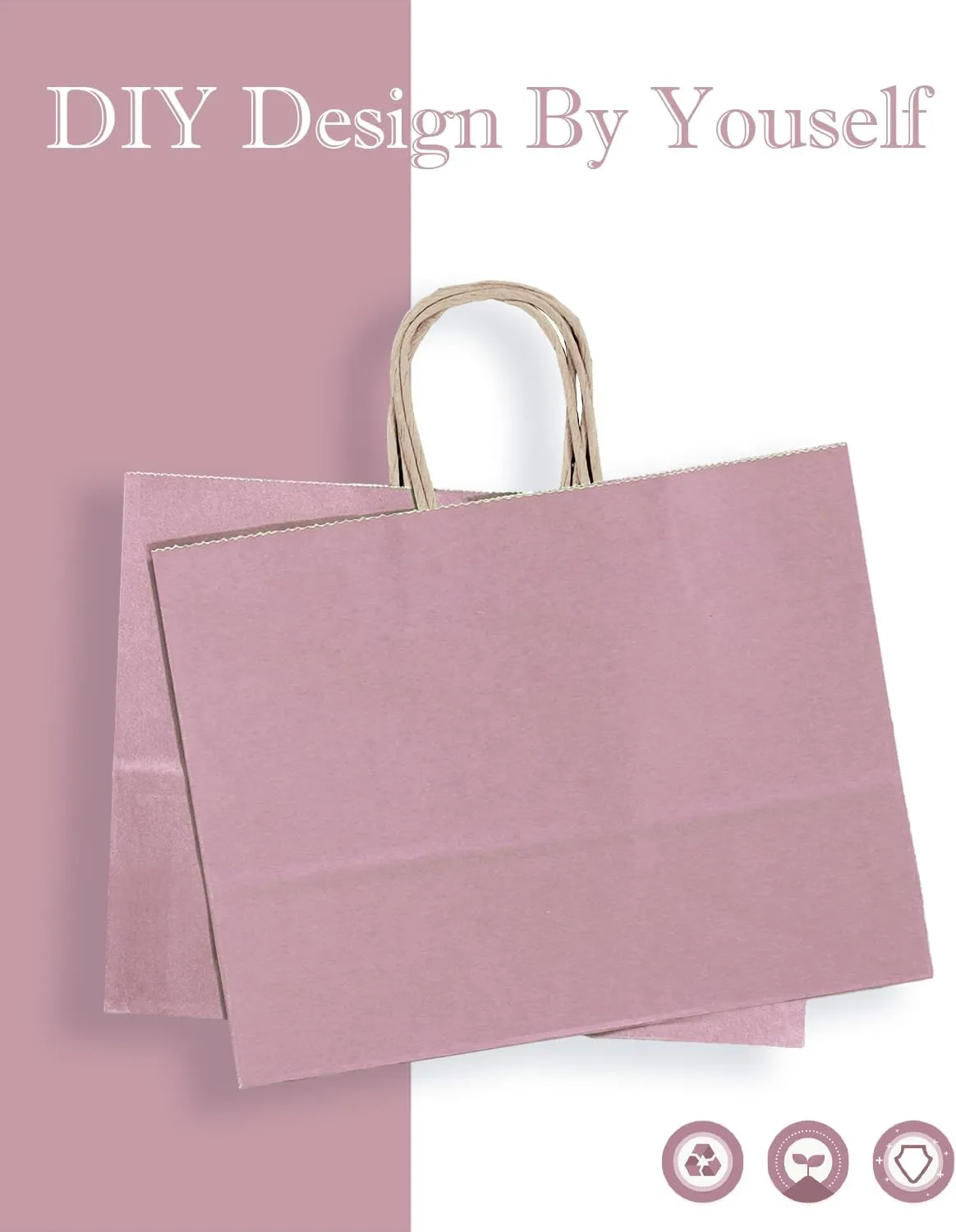 qiqee 13"x4.5"x10" Large Gift Bag with Handles Bulk 32PCS Gift Paper Bags Pink Purple Bags Multiple Uses (Wide Large)