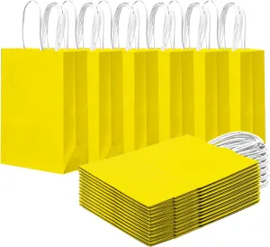 qiqee 24PCS Small Gift Bag with Handles Bulk 8.3"x6"x3" Gift Bags Bright Yellow Bags Multiple Uses (Small Size)