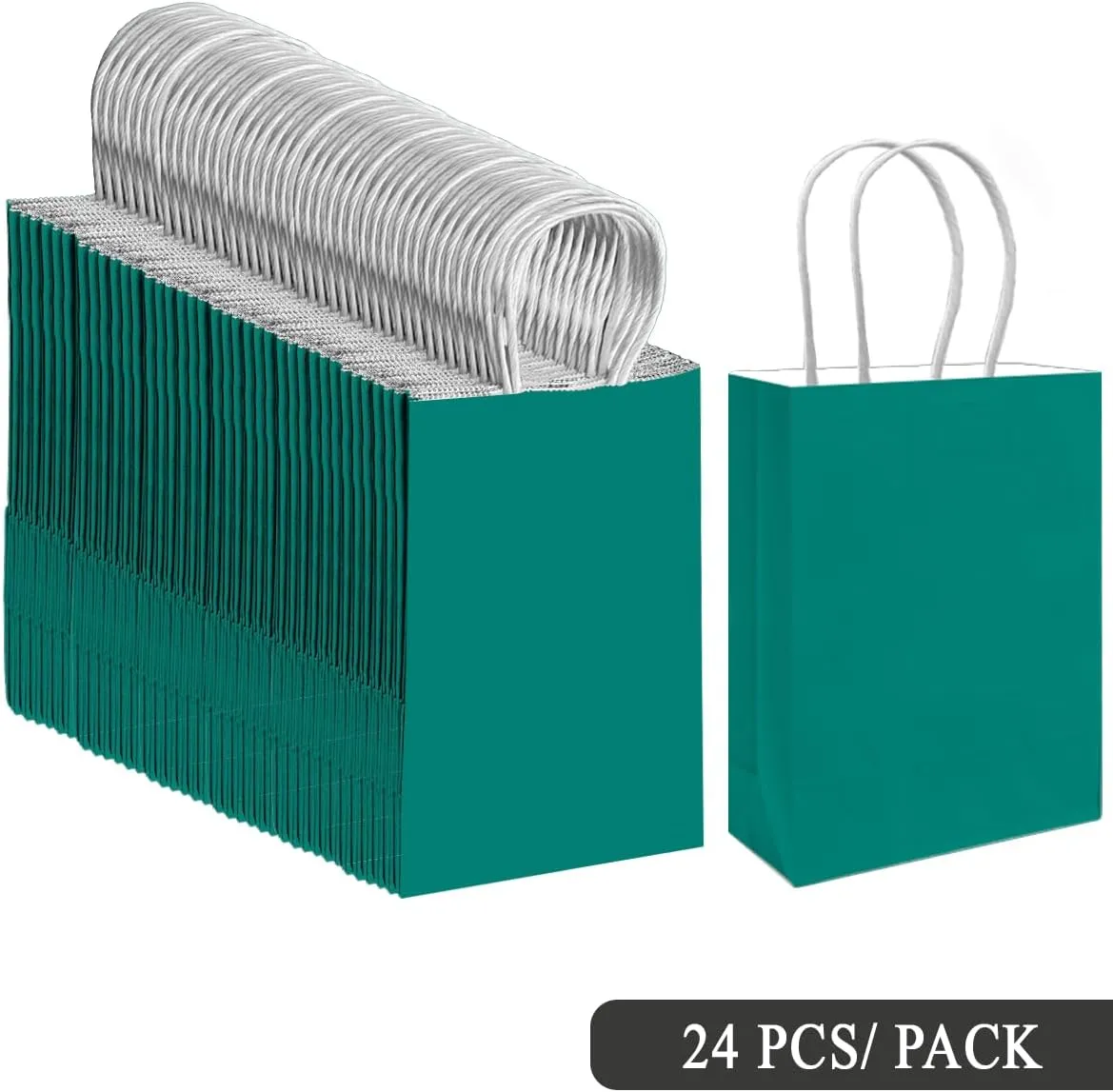 qiqee 24PCS Small Gift Bag with Handles Bulk 8.3"x6"x3" Gift Bags Deep Green Bags Multiple Uses (Small Size)
