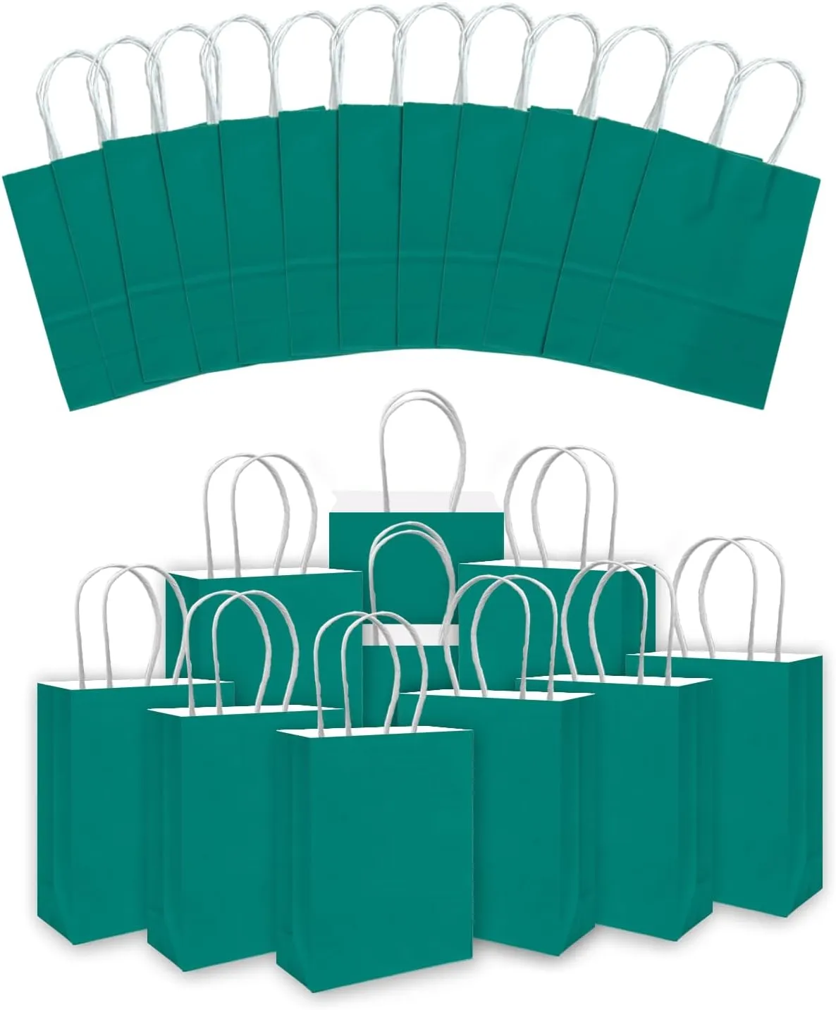 qiqee 24PCS Small Gift Bag with Handles Bulk 8.3"x6"x3" Gift Bags Deep Green Bags Multiple Uses (Small Size)