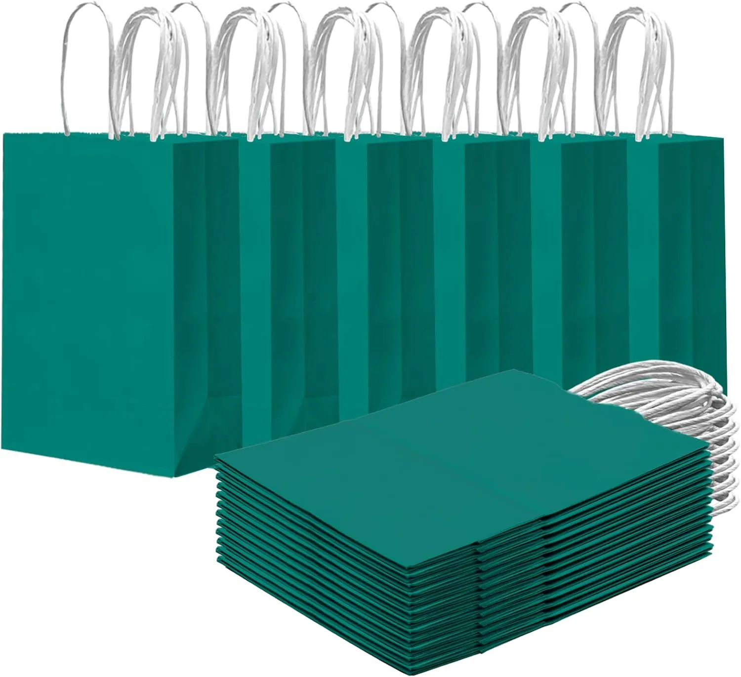 qiqee 24PCS Small Gift Bag with Handles Bulk 8.3"x6"x3" Gift Bags Deep Green Bags Multiple Uses (Small Size)