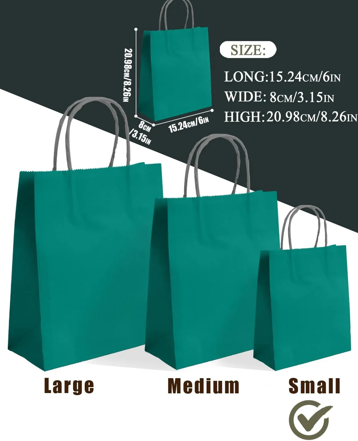 qiqee 24PCS Small Gift Bag with Handles Bulk 8.3"x6"x3" Gift Bags Deep Green Bags Multiple Uses (Small Size)