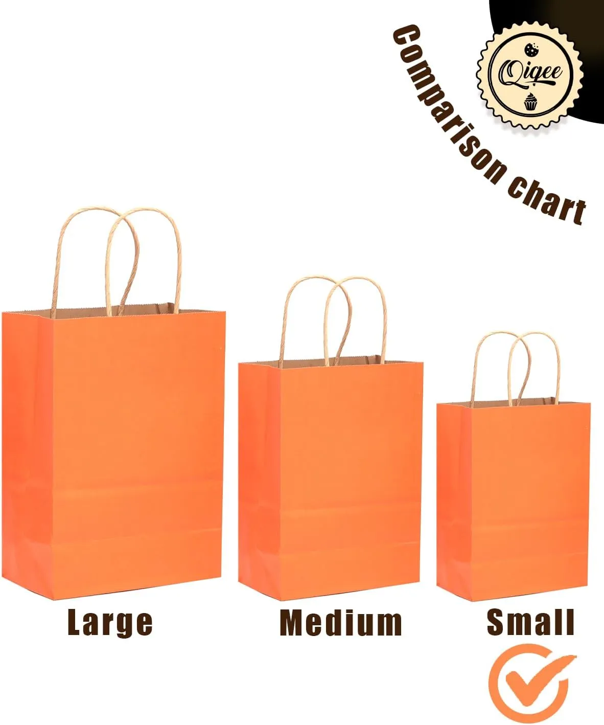 qiqee 32-Packs Orange Paper Gift Bags with Handles Bulk 8.26"×6"×3.15" Small Size Gift Bags Multiple Uses（Small Size）