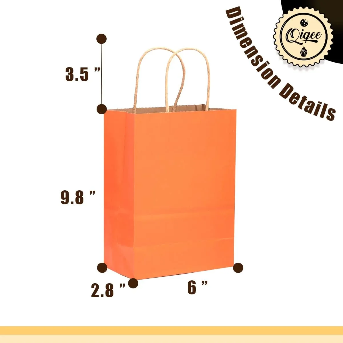 qiqee 32-Packs Orange Paper Gift Bags with Handles Bulk 8.26"×6"×3.15" Small Size Gift Bags Multiple Uses（Small Size）