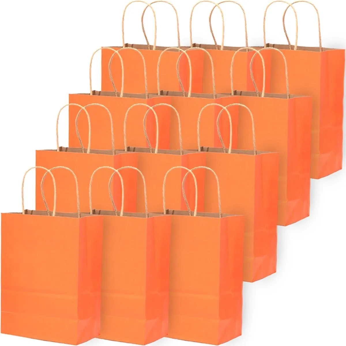 qiqee 32-Packs Orange Paper Gift Bags with Handles Bulk 8.26"×6"×3.15" Small Size Gift Bags Multiple Uses（Small Size）