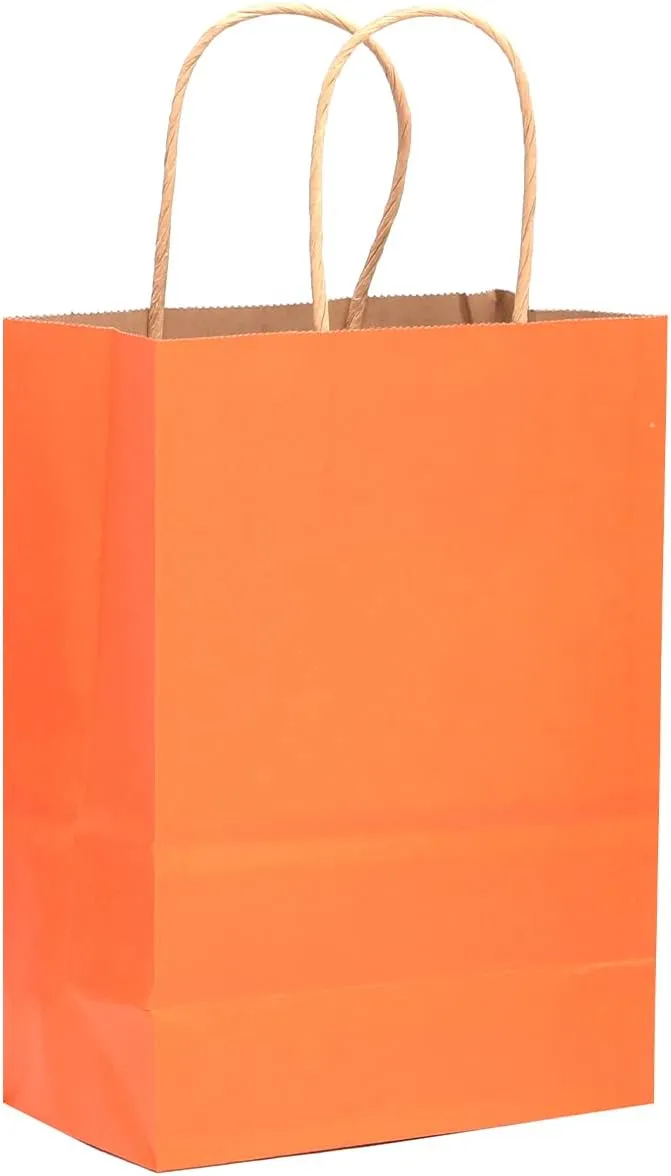 qiqee 32-Packs Orange Paper Gift Bags with Handles Bulk 8.26"×6"×3.15" Small Size Gift Bags Multiple Uses（Small Size）