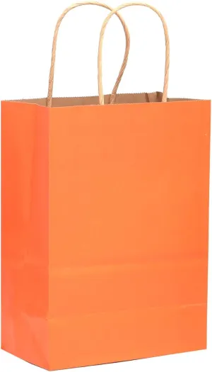 qiqee 32-Packs Orange Paper Gift Bags with Handles Bulk 8.26"×6"×3.15" Small Size Gift Bags Multiple Uses（Small Size）