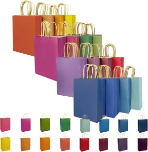 qiqee 32-Packs Paper Bags with Handles Bulk 8.26"×6"×3.15" Small Gift Bags 16 Different Senior Color Bags Multiple Uses（Small Size）