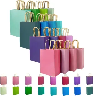 qiqee 32-Packs Paper Bags with Handles Bulk 8.26"×6"×3.15" Small Gift Bags 16 Different Senior Light Color Bags Multiple Uses（Small Size）