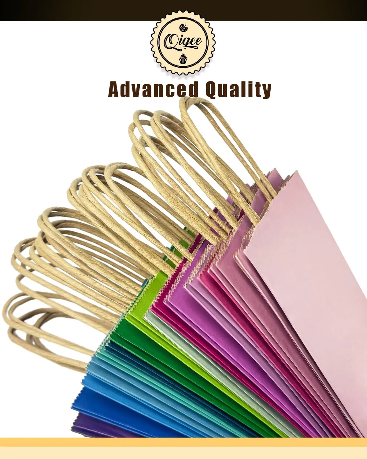 qiqee 32-Packs Paper Bags with Handles Bulk 8.26"×6"×3.15" Small Gift Bags 16 Different Senior Light Color Bags Multiple Uses（Small Size）