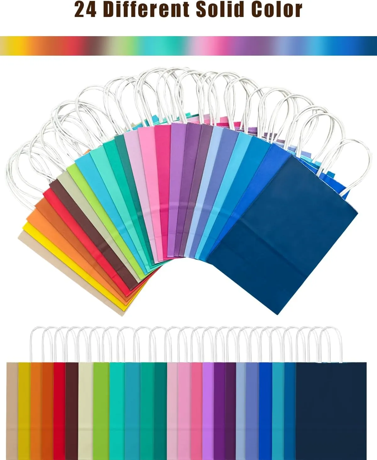 qiqee 48PCS Medium Gift Bag with Handles Bulk 11"x5"x8" Gift Bags 24 Different Senior Color Bags Multiple Uses (Medium Size)