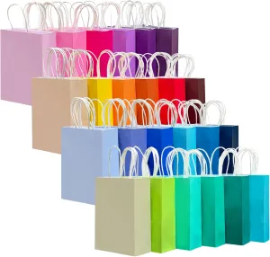 qiqee 48PCS Small Gift Bag with Handles Bulk 24 Colors Paper Party Bags 8.3"x6"x3" Multiple Uses (Small Size)