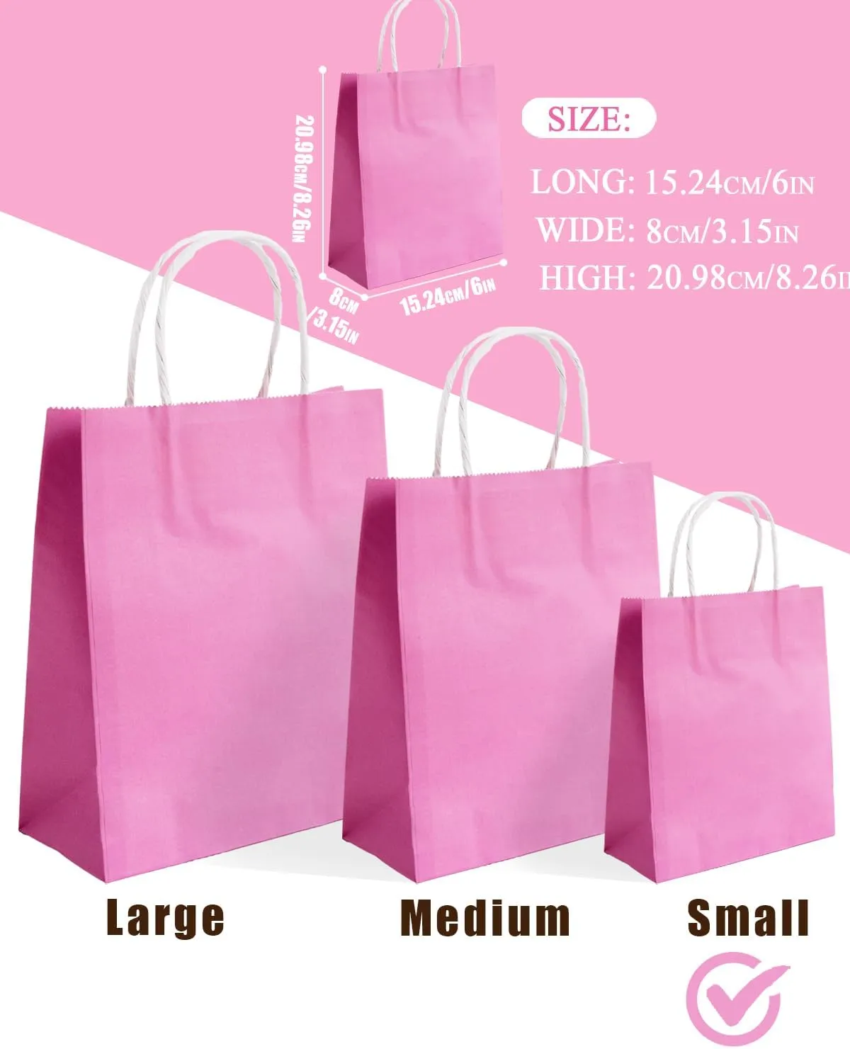 qiqee 48PCS Small Gift Bag with Handles Bulk 24 Colors Paper Party Bags 8.3"x6"x3" Multiple Uses (Small Size)
