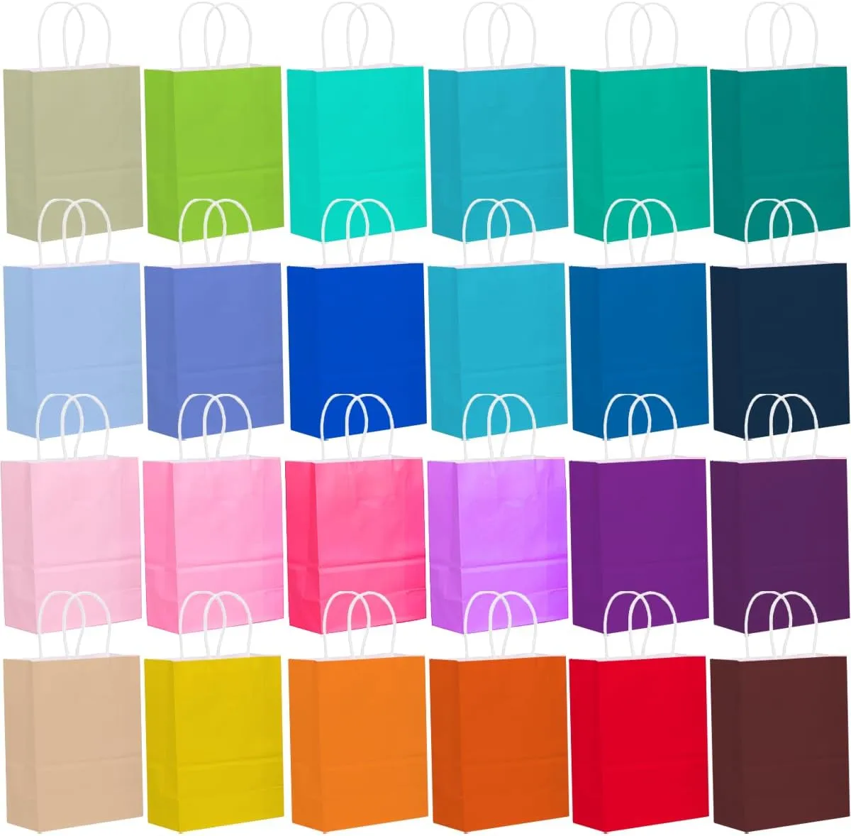 qiqee 48PCS Small Gift Bag with Handles Bulk 24 Colors Paper Party Bags 8.3"x6"x3" Multiple Uses (Small Size)