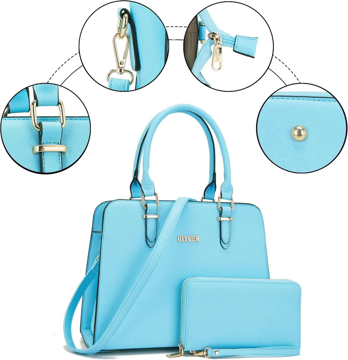 Qiyuer Satchel Purses For Women Top Handle Bag Purse And Wallet Set Work Tote Bags 2pcs