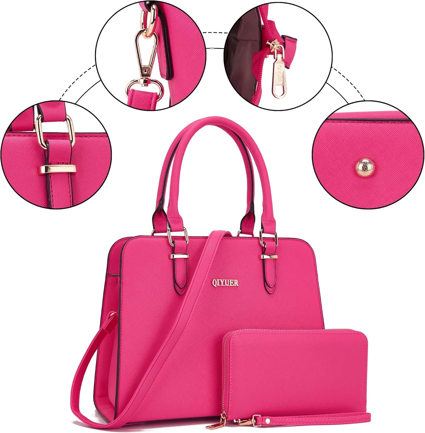 Qiyuer Satchel Purses For Women Top Handle Bag Purse And Wallet Set Work Tote Bags 2pcs