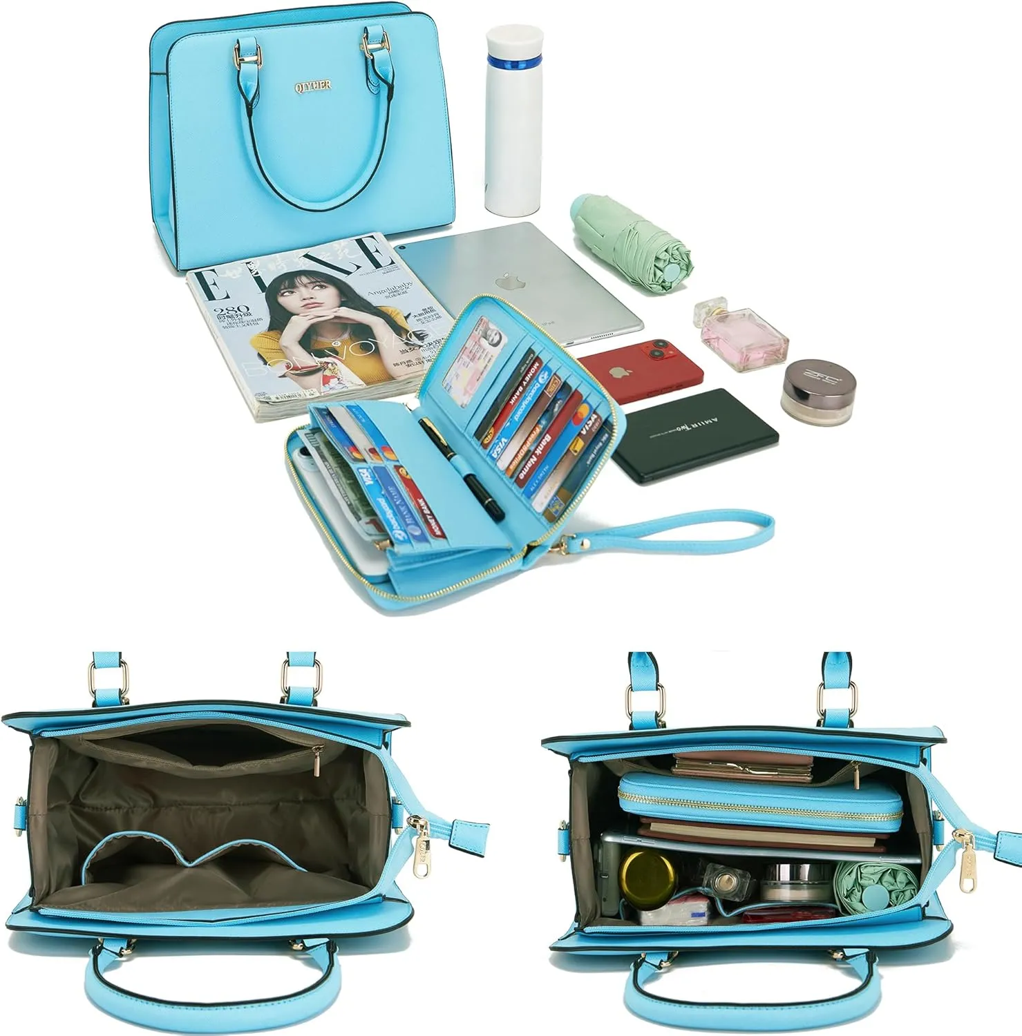Qiyuer Satchel Purses For Women Top Handle Bag Purse And Wallet Set Work Tote Bags 2pcs