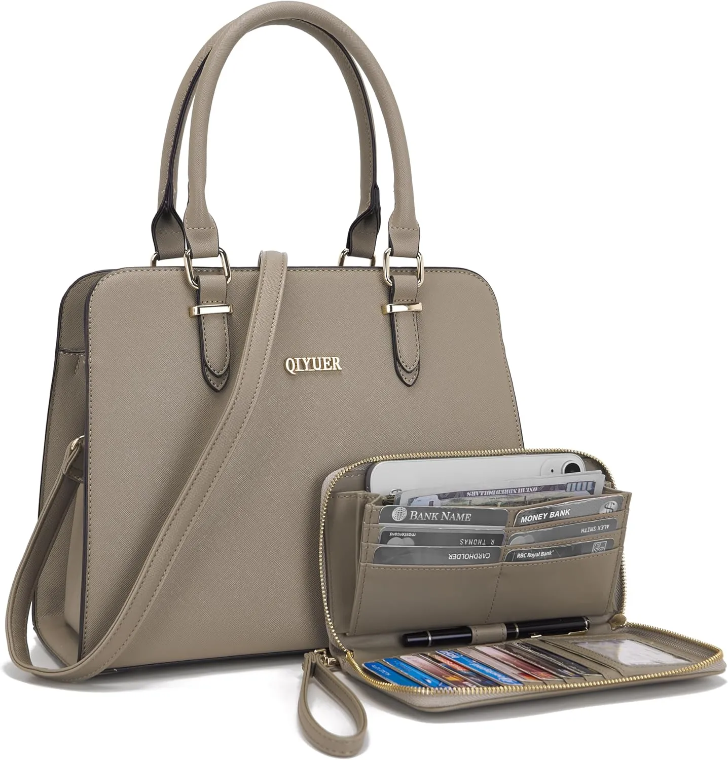Qiyuer Satchel Purses For Women Top Handle Bag Purse And Wallet Set Work Tote Bags 2pcs