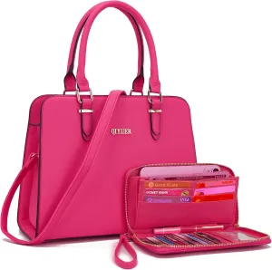Qiyuer Satchel Purses For Women Top Handle Bag Purse And Wallet Set Work Tote Bags 2pcs