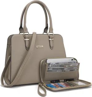 Qiyuer Satchel Purses For Women Top Handle Bag Purse And Wallet Set Work Tote Bags 2pcs