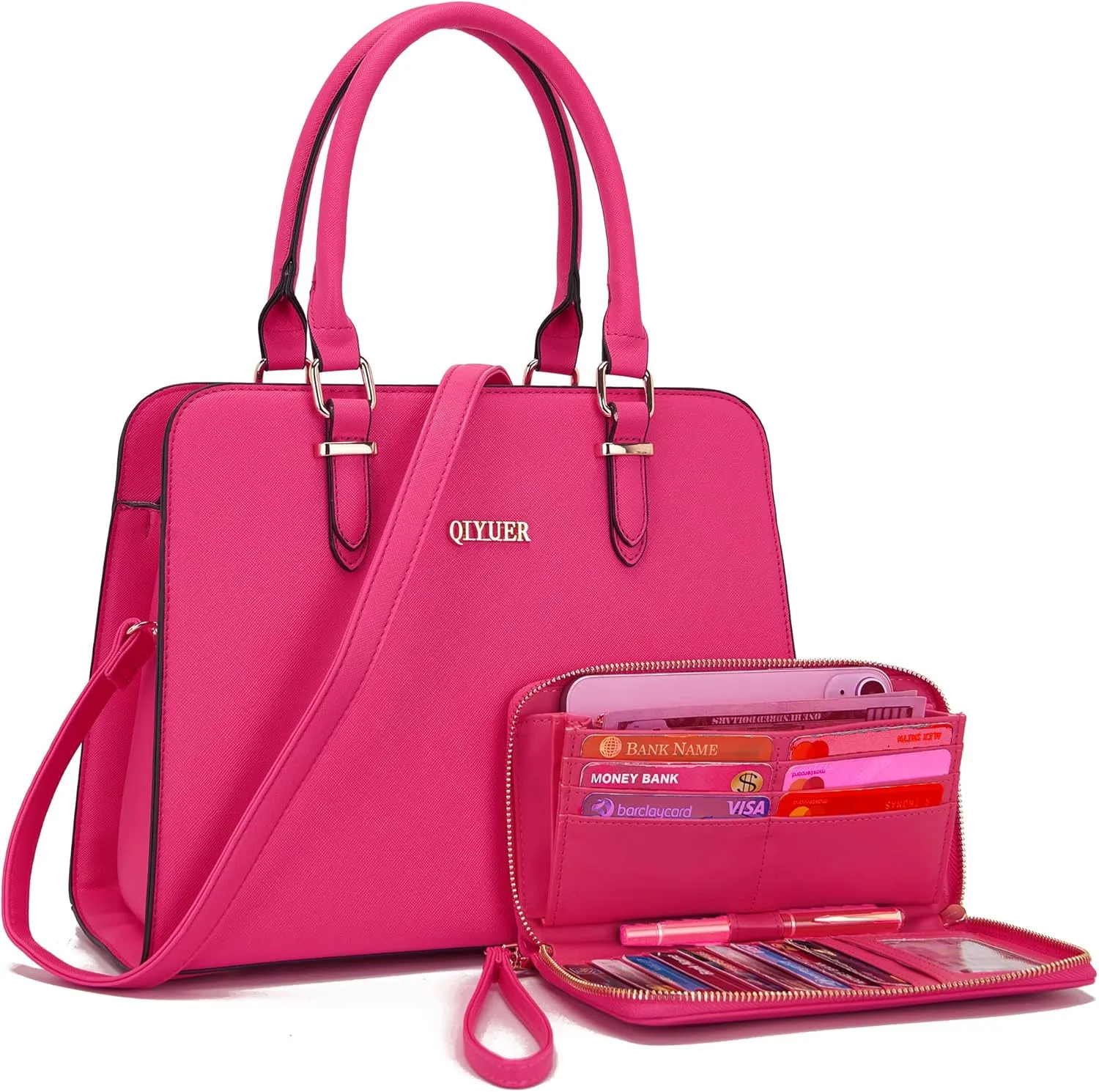 Qiyuer Satchel Purses For Women Top Handle Bag Purse And Wallet Set Work Tote Bags 2pcs