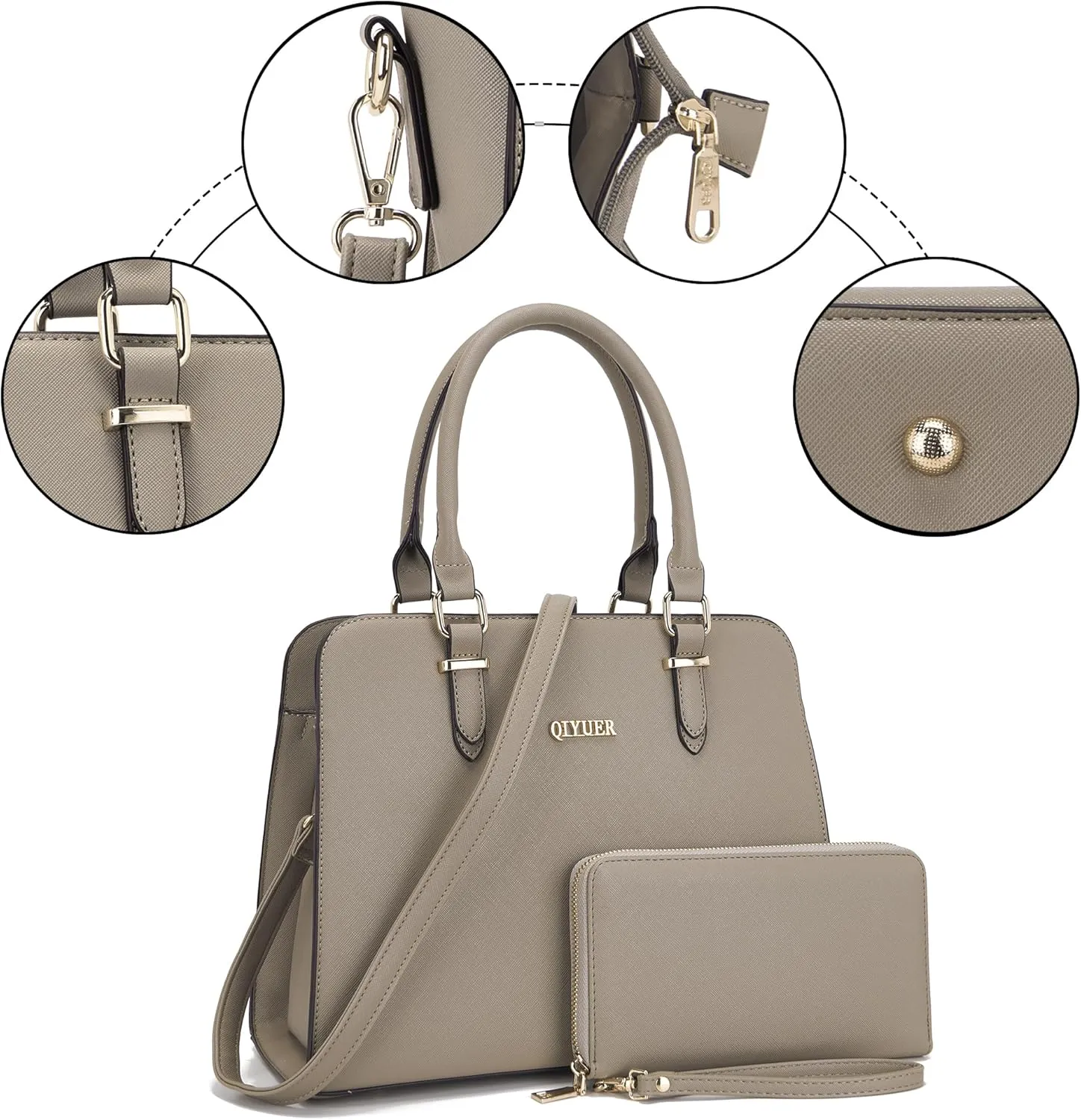 Qiyuer Satchel Purses For Women Top Handle Bag Purse And Wallet Set Work Tote Bags 2pcs