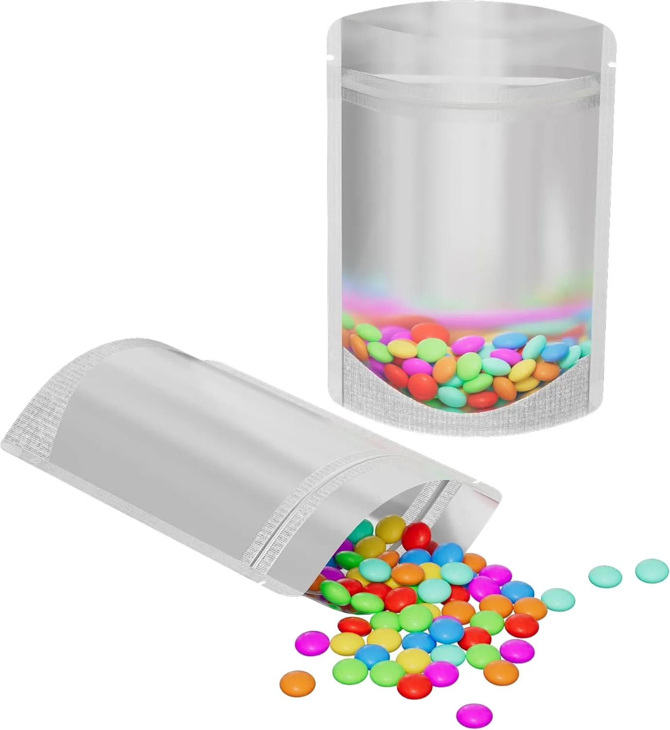 QQ Studio 100PCS Matte Clear Front Silver Back Stand-Up 1oz Bags (8.5x13cm (3.3x5.1"), Translucent/Silver)