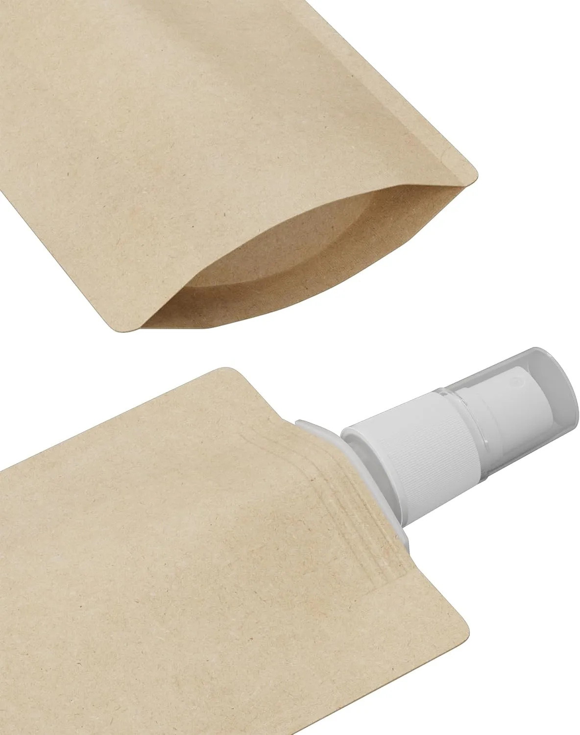 QQ Studio 50 Piece Reudsable Fine Mist Spray Bottle Pouch for Liquid Hair Spray Perfume Travel Size Stand Up Bags (Brown Kraft, 3.38 oz)