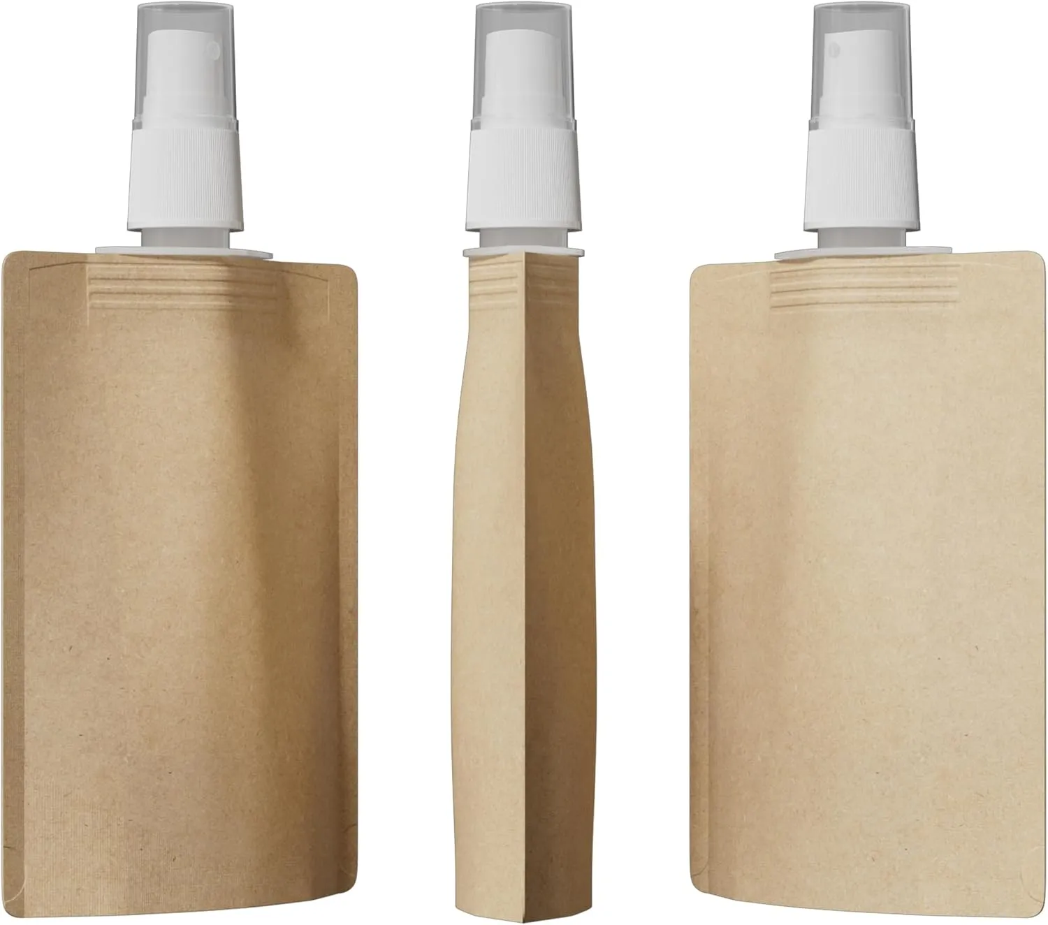 QQ Studio 50 Piece Reudsable Fine Mist Spray Bottle Pouch for Liquid Hair Spray Perfume Travel Size Stand Up Bags (Brown Kraft, 3.38 oz)