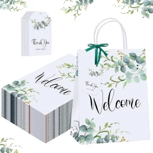 Queekay 36 Pcs Wedding Gift Bags Large Wedding Welcome Bags with 36 Gift Tags Party Favor Bridal Burlap with Handles for Guests Birthday Baby Shower Party Favors (Eucalyptus Leaf)